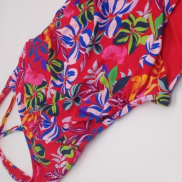 Sold! Caribbean Joe Tropical Print One Piece Swimsuit Red‎ 14 NWOT - Picture 5 of 13